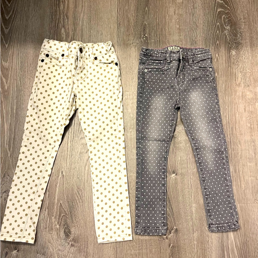 Lot of 2 Peek Dungarees Polka Dot Jeans- Size‎ 3T- Pre-owned